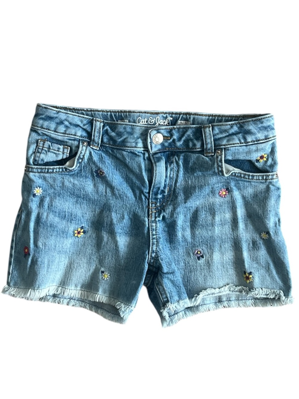 Cat & Jack Denim Shorts with Multicolor Floral Embroidery Size 10/12